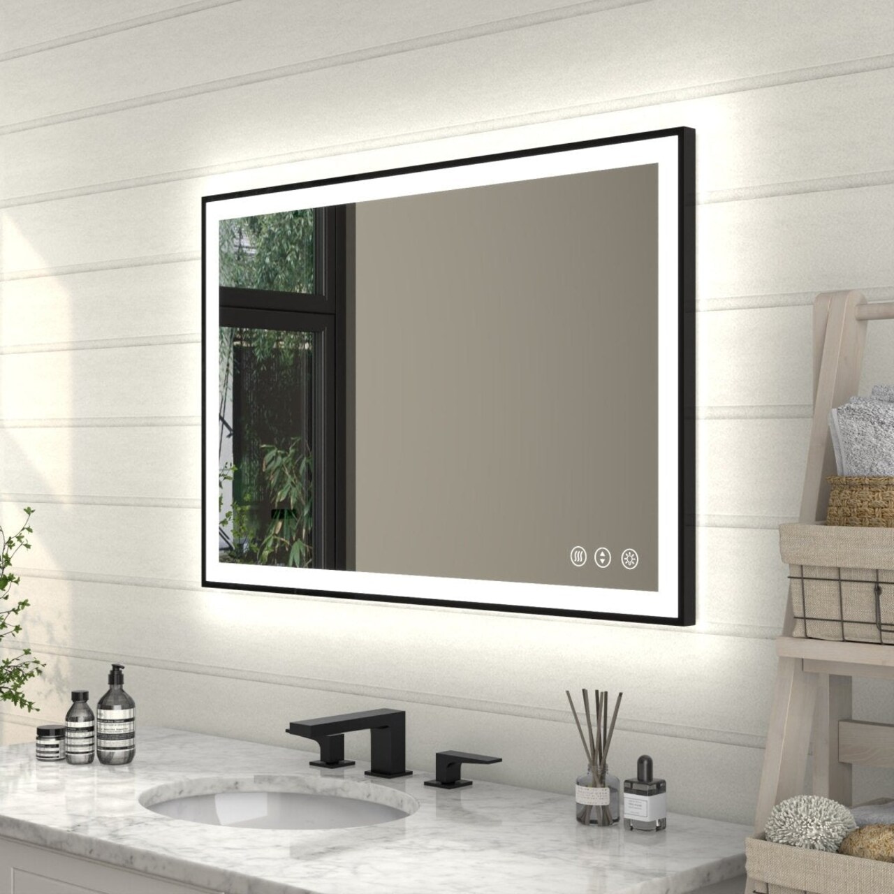 Apex-Noir 24X36 Framed Led Bathroom Mirror Matte Black Anti-Fog Tempered Glass